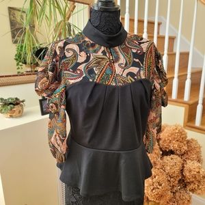 Ruffled Sleeve Peplum Blouse